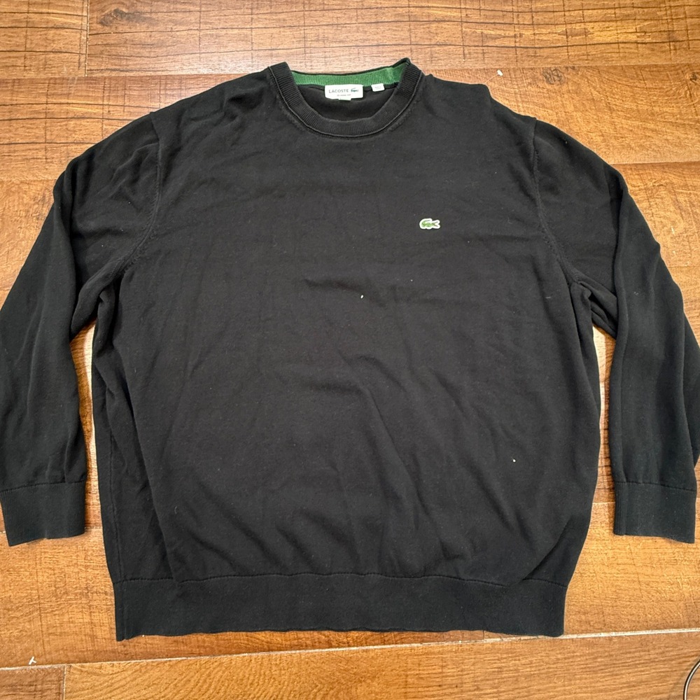 Lacoste Sweater Mens 4XL Black Classic Fit Crewneck Knit Crocodile Logo AH2987